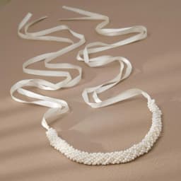 Handmade Pearl Beaded Chain Satin Ribbon Back Tie Wedding Dress Belt Bride Sashes for Wedding Bridesmaids Dress Gown