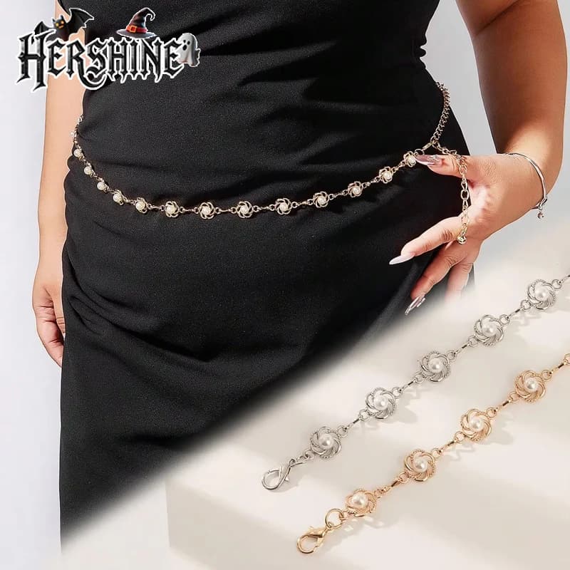HERSHINE 1-piece plus-size women's hollow-out pearl and floral waist chain, an elegant and fashionable accessory，spring，summer