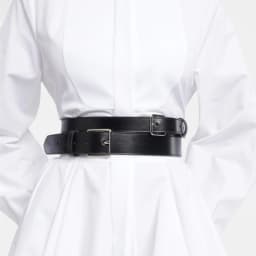 Double Needle Silver Buckle Cowhide Waist Seal, Women's Leather Wide Design Waist Belt, Black 6cm Width Coat Belt