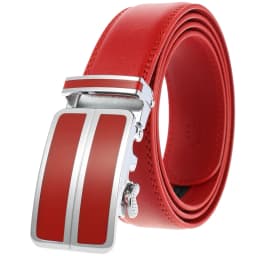 Red Belt Men Luxury Brand Men's Genuine Leather Automatic Buckle Ratchet Belt No Holes Cinturones Hombre Dropshipping