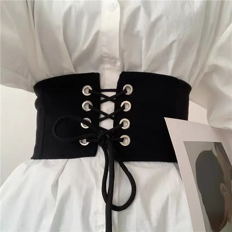 Classic Pin Buckle Wide Belts Black Elastic PU Waistband Trendy Corset Waspie Belt Classic Dress Coat Girdle For Women Girls
