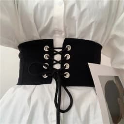 Classic Pin Buckle Wide Belts Black Elastic PU Waistband Trendy Corset Waspie Belt Classic Dress Coat Girdle For Women Girls