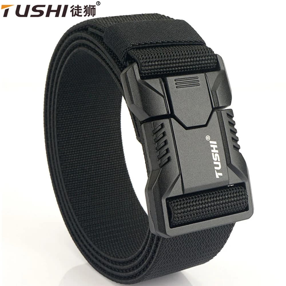 TUSHI Luxury Metal Quick Release Pluggable Buckle Belt For Men Durable Elastic Tactical Belts Cowboy Outdoor Stretch Work Belt