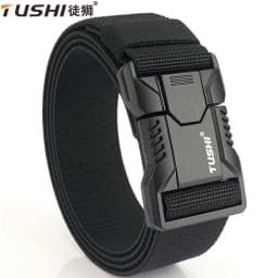 TUSHI Luxury Metal Quick Release Pluggable Buckle Belt For Men Durable Elastic Tactical Belts Cowboy Outdoor Stretch Work Belt