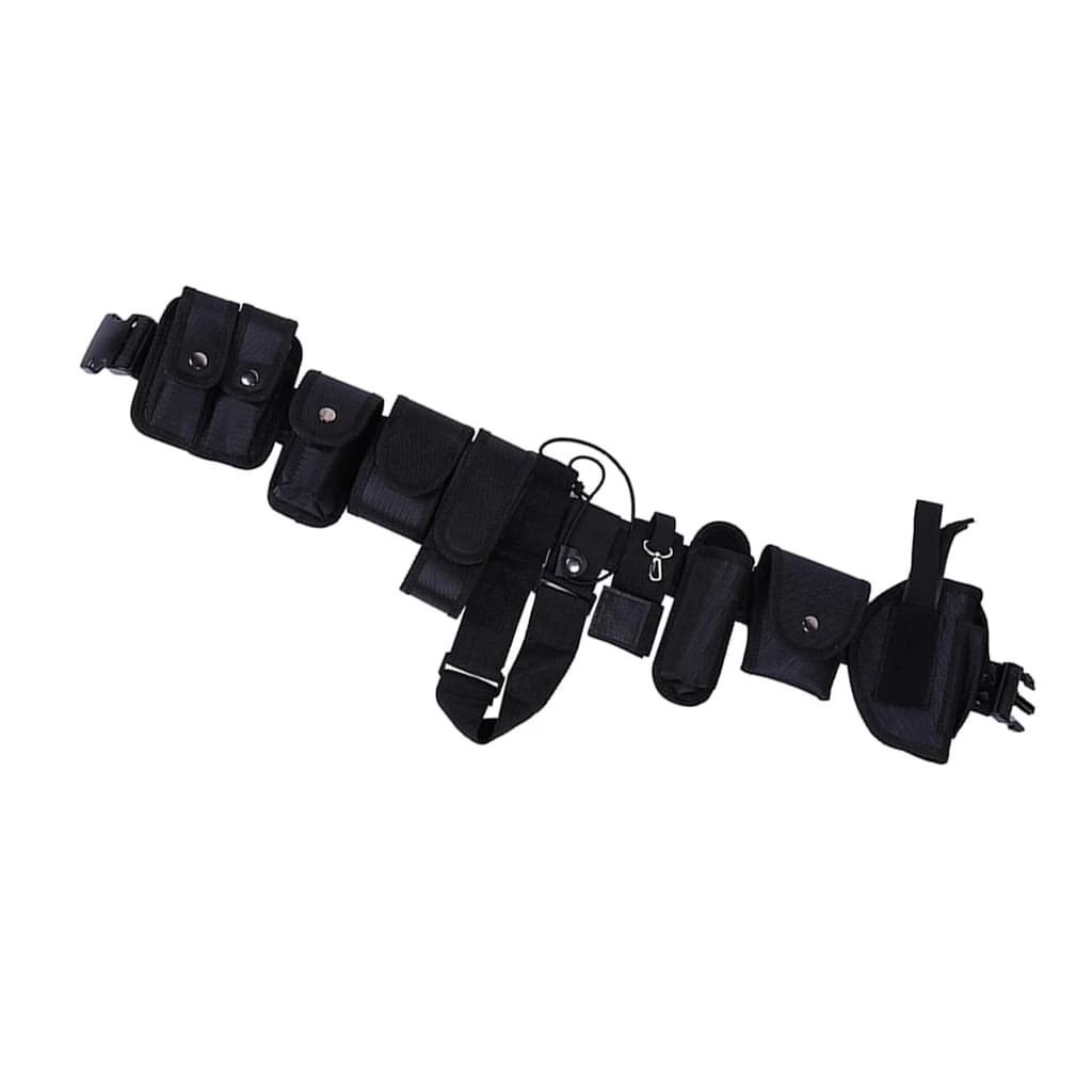 Police Guard Tactical Belt Buckles Black 9 Pouches Utility Security System
