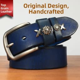 Top Layer Cowhide Belt Unisex Youth Jeans Style Soft Rivet Design Green Blue Match Belt for Men And Women
