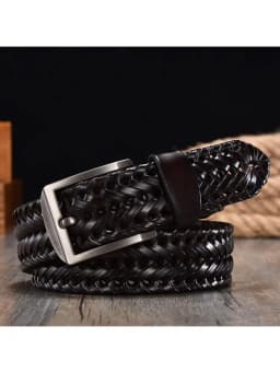 New Braided 4cm Men Belt For Woven Luxury Genuine Leather Cow Stripes Hand Knit Designer Girdle High Quality Male Belts 125CM