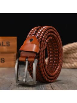 New Braided 4cm Men Belt For Woven Luxury Genuine Leather Cow Stripes Hand Knit Designer Girdle High Quality Male Belts 125CM