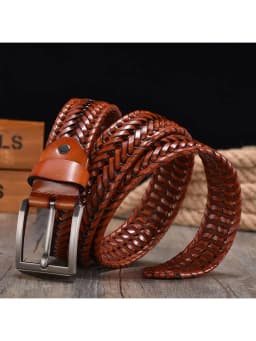 New Braided 4cm Men Belt For Woven Luxury Genuine Leather Cow Stripes Hand Knit Designer Girdle High Quality Male Belts 125CM