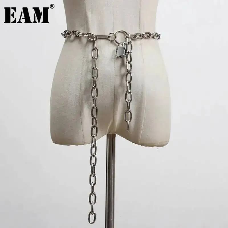 EAM Metal Chain Cool Irregular Design Long Belt Personality Women New Fashion Tide All-match Autumn 2026 1DH8761