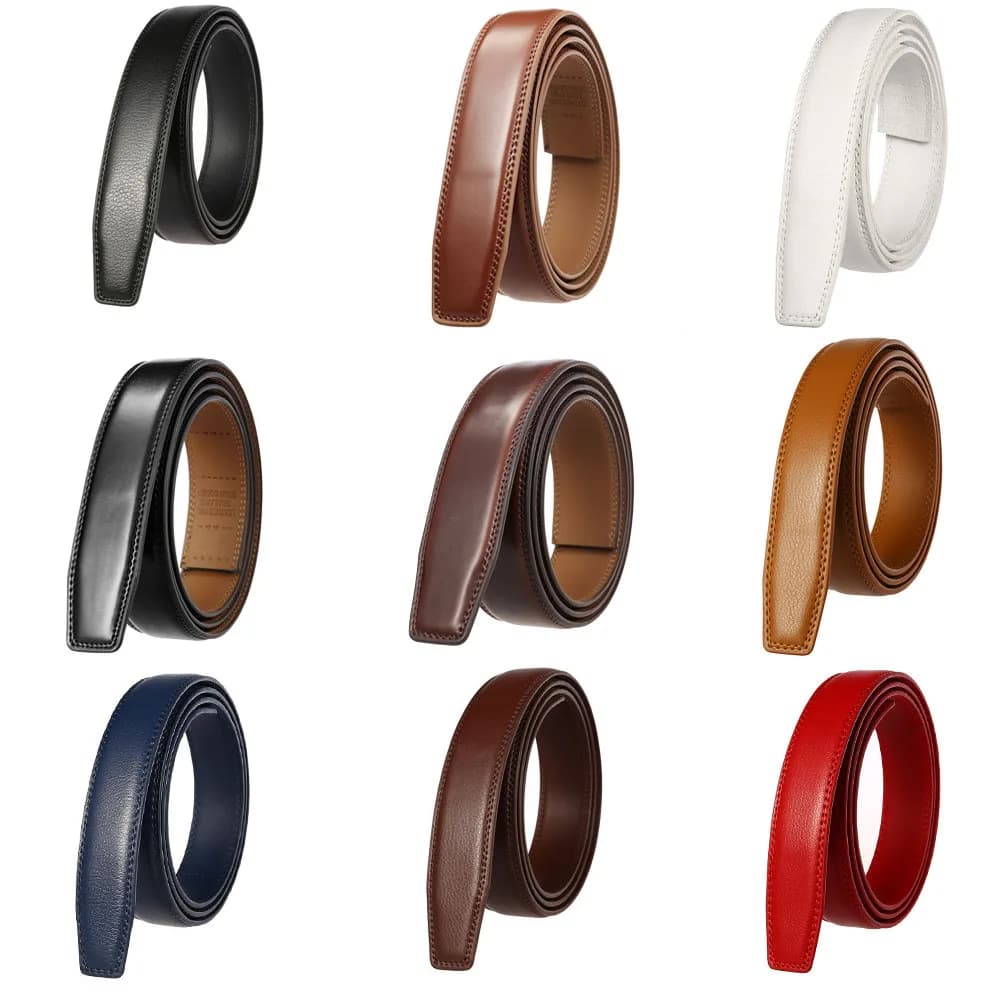 3.0cm 3.1cm Thin Leather Ratchet Belt for Men Women Unisex Genuine Leather Belt Strap Without Buckle Adjustable