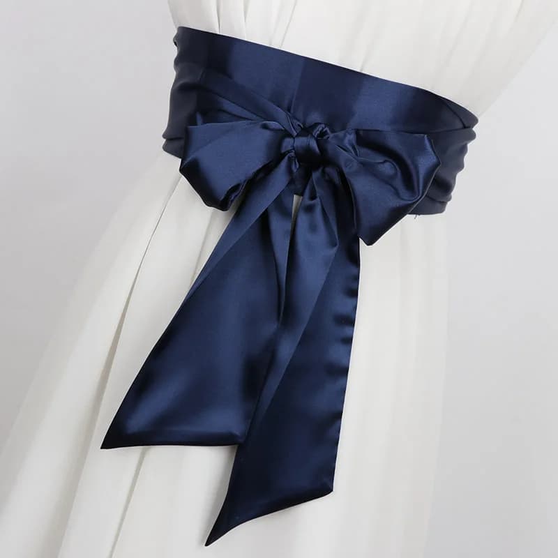 2025 New Red White Blue Satin Silk Wide Belt Women Long 250cm Cummerbund Japanese Obi Lace Waistbands Corset Fabric Collocation