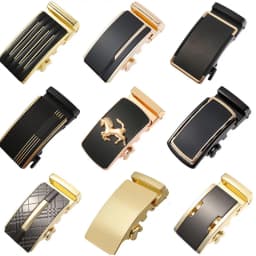 Automatic Ratchet Leather Belt Buckle Mens Solid Buckle Only for 3.5cm/1.38in Leather Strap Cool Gold Black Belt Buckle