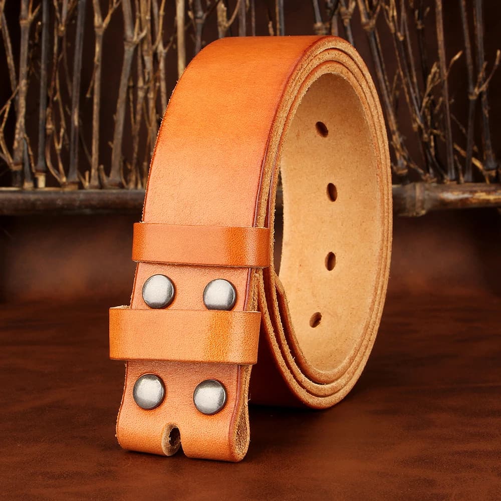 Sogefimen Men's Belt Without Buckle Full Grain Leather Belts for Men Cowskin Jeans Brown Black 38mm Wide Belt 30''-42'' Waist