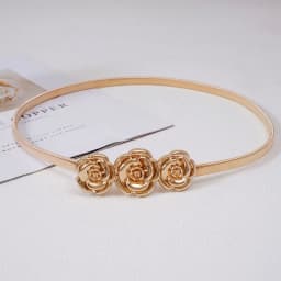 Rose Flower Buckle Waist Chains for Women Elastic Slim Body Metal Thin Belts Gold Sliver Dress Skirt Decorative Waistband Straps