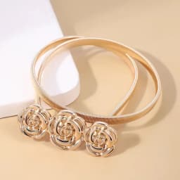 Rose Flower Buckle Waist Chains for Women Elastic Slim Body Metal Thin Belts Gold Sliver Dress Skirt Decorative Waistband Straps
