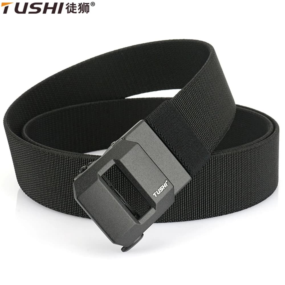 TUSHI New Golf Sports Elastic Belt Tactical Belt Metal Automatic Buckle Stretch Nylon Men Military Belt 120-150CM Big Size Belts