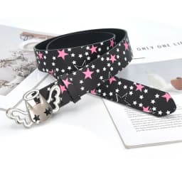 Y2k Star Women's Belt Dopamine Cat Metal Pin Buckle Waist Belt Gothic Pink PU Leather Jeans Belt Trendy Y2k Waistband