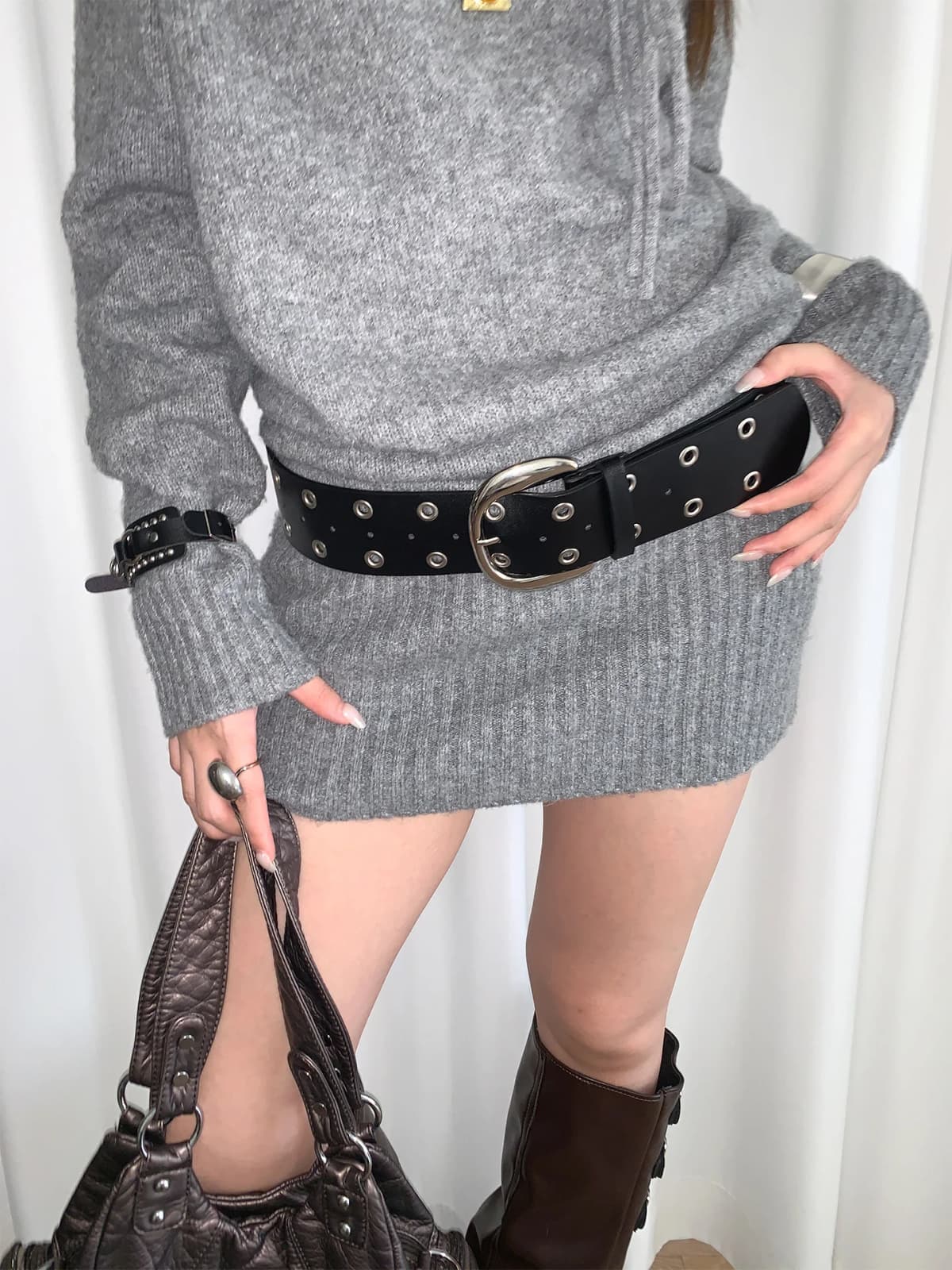 Design Sense Rivet Punk Style Black Wide Belt For Women Minority Match With Skirt And Jeans Slimming Waist Wrap