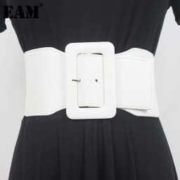 [EAM]  Pu Leather White Irregular Elastic Wide Belt Personality Women New Fashion Tide All-match Spring Autumn 2026 1DE7735