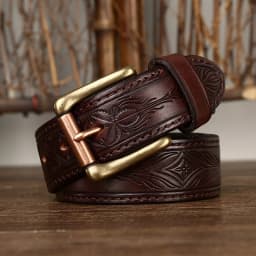 3.8CM Pure Cowhide Genuine Leather Retro Fashion Personality Embossed Belts for Men Luxury Brand Design Male Copper Buckle Belts