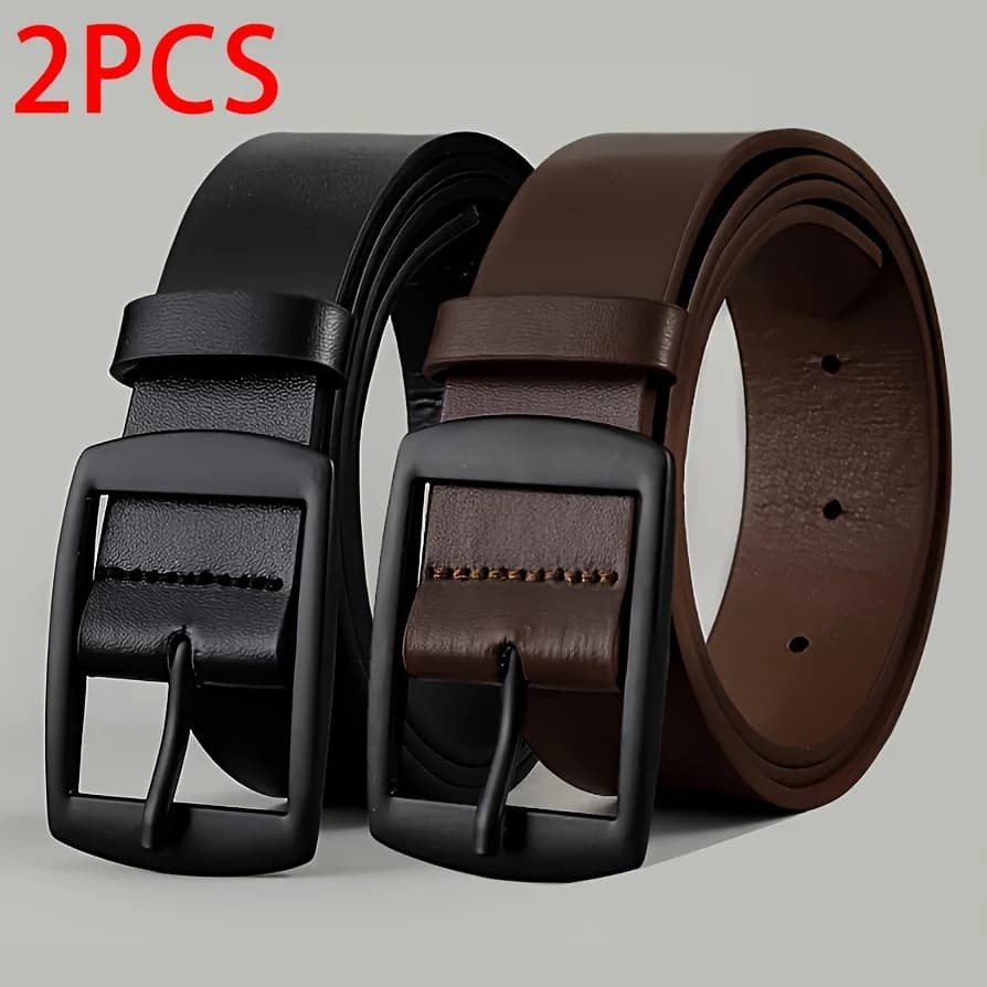 2PC Luxury Belt For Men PU Leather Belt Metal Pin Buckle High Quality Famous Brand Designer Waist Strap Belt For Jeans Plus Size