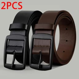 2PC Luxury Belt For Men PU Leather Belt Metal Pin Buckle High Quality Famous Brand Designer Waist Strap Belt For Jeans Plus Size