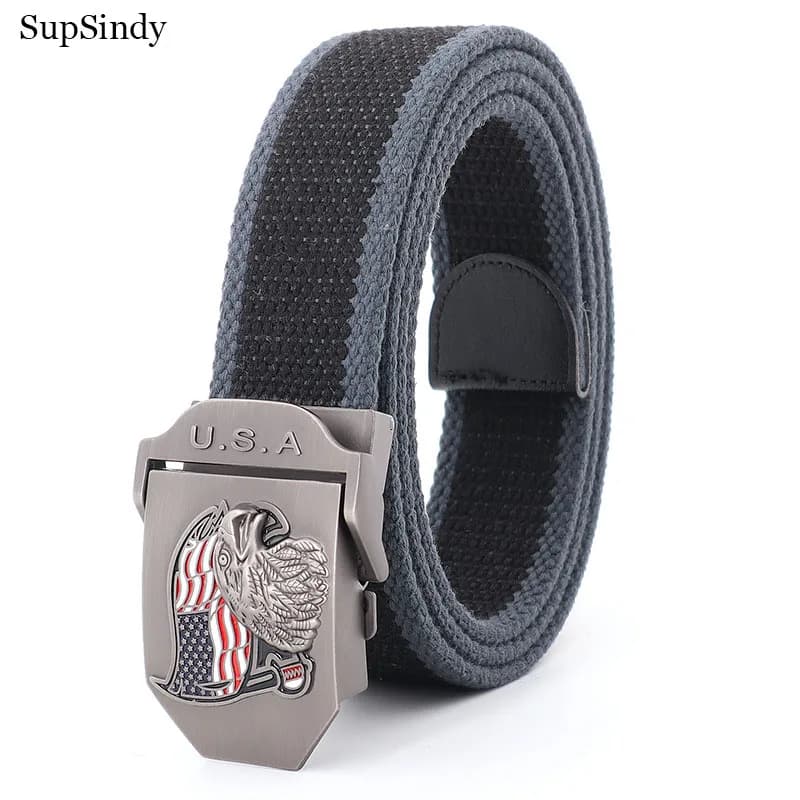 SupSindy Men Canvas Belt USA Eagle Metal Buckle Army Military Tactical Belts for Men Jeans Outdoor Training Soldier Strap Male
