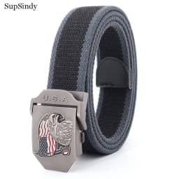 SupSindy Men Canvas Belt USA Eagle Metal Buckle Army Military Tactical Belts for Men Jeans Outdoor Training Soldier Strap Male