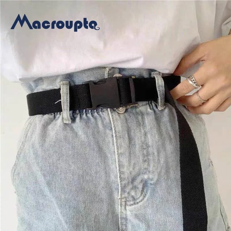 Adults Adjustable All-Match Belt Unisex Korean Style Canvas Belts Vintage Plastic Buckle Elastic Solid Color Long Waistband