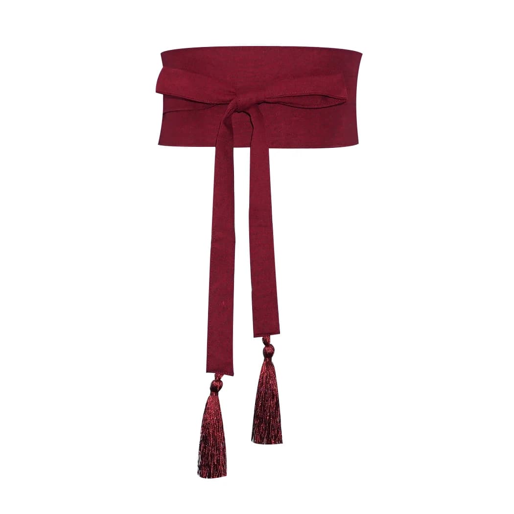 Pure Color Cotton Linen Belt Bla Red Contrast Wide Versatile Tassel Tie Waist Band for Dres And Pants Spring Summer
