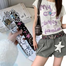Y2K Heart And Star Wide Leather Belt Fashion Black White Waist Strap Trendy Women's Accessories For Jeans Skirt Decor Waistband