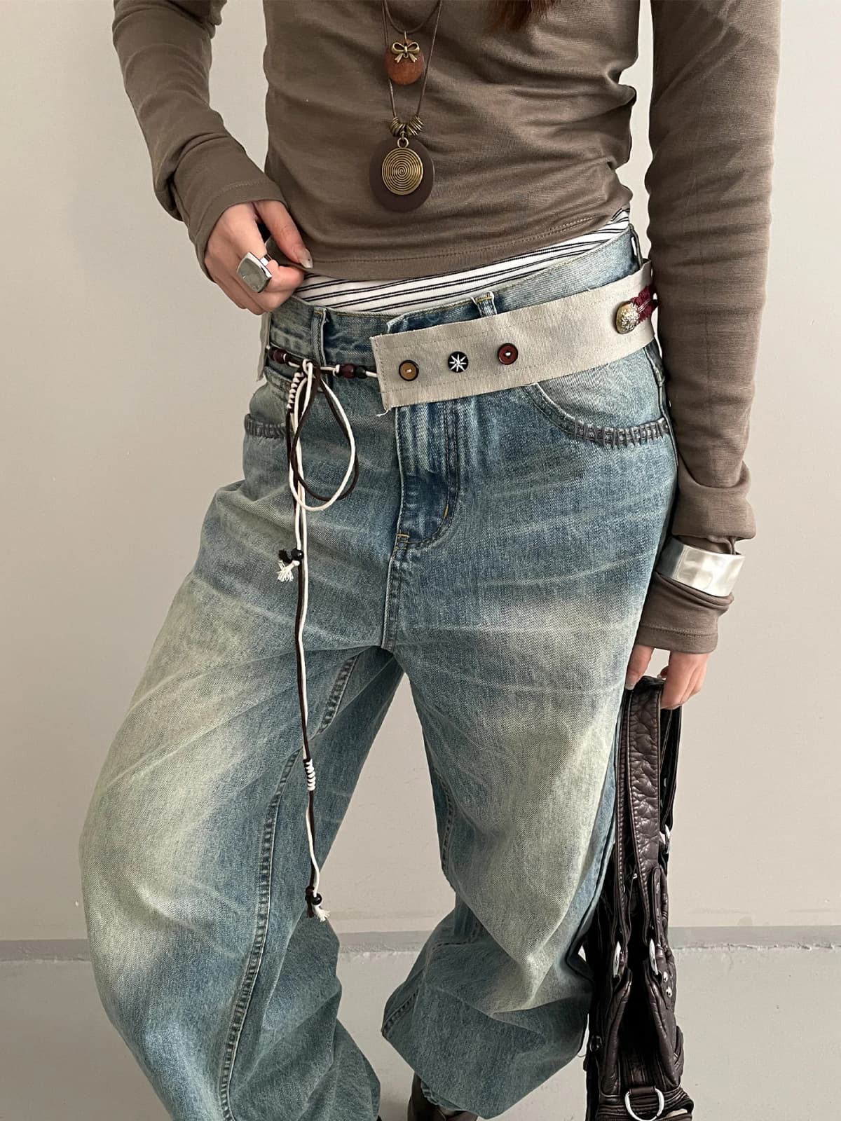 New Niche Star Button Color Splicing Waistband Belt With A Bow Tie Belt Unique Fashion