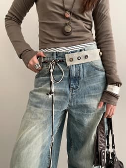New Niche Star Button Color Splicing Waistband Belt With A Bow Tie Belt Unique Fashion