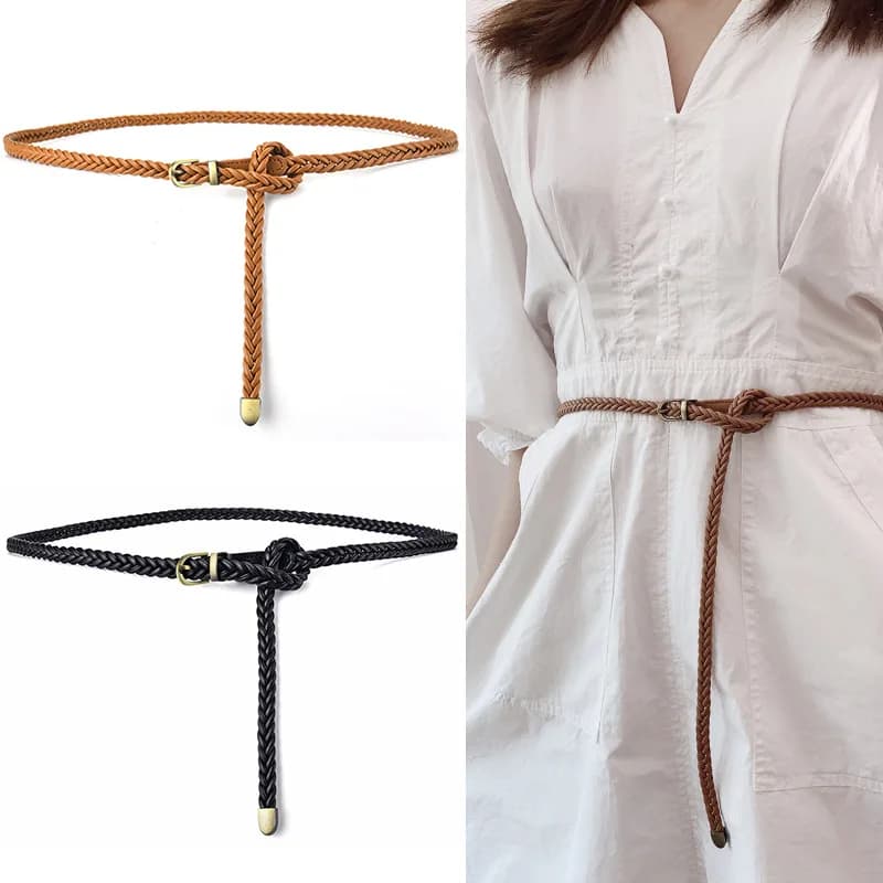 Vintage Woven Belt Women Korean Adjustable Thin Waistband Female Lady Dress Coat Decorative Colorful Waist Straps