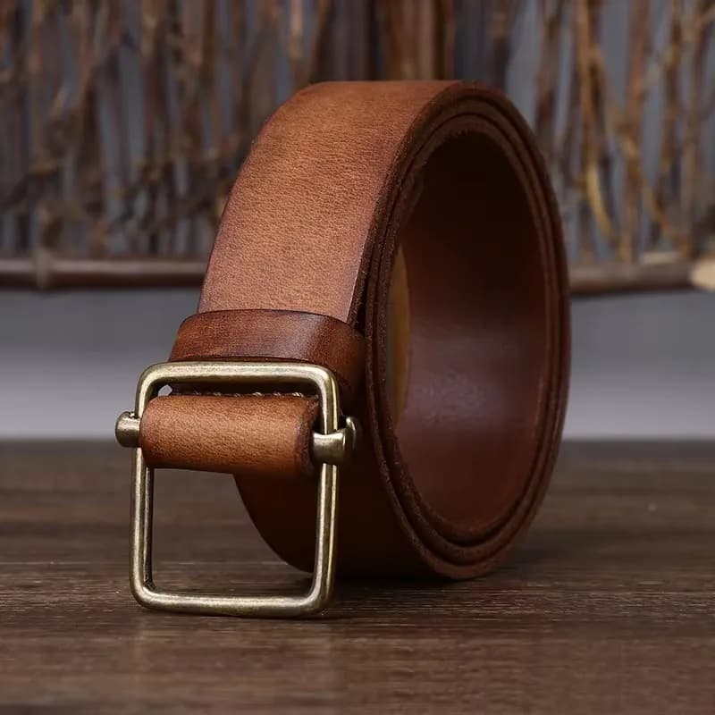 3.8CM No Hole Men's Belt Thick Genuine Leather Strap Copper Buckle Cowhide Casual Jeans Belt High Quality Retro Luxury Male Belt