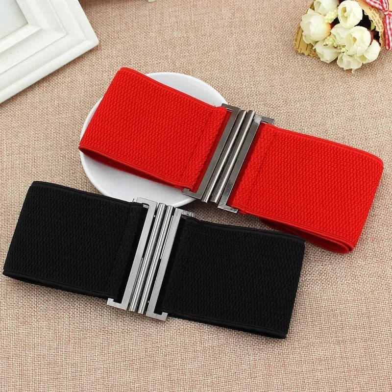 New Wide Elastic Belt Solid Color Corset Belt Metal Buckle Lady Fashion Cummerbands Stretch Cinch Waistband Women Waist Belt