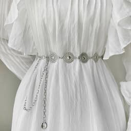 Women Hollow Out Round Metal Belt Gold Silver Carved Long Adjustable Chain Belts Elegant Lady Girl Dress Coat Decorative Strap