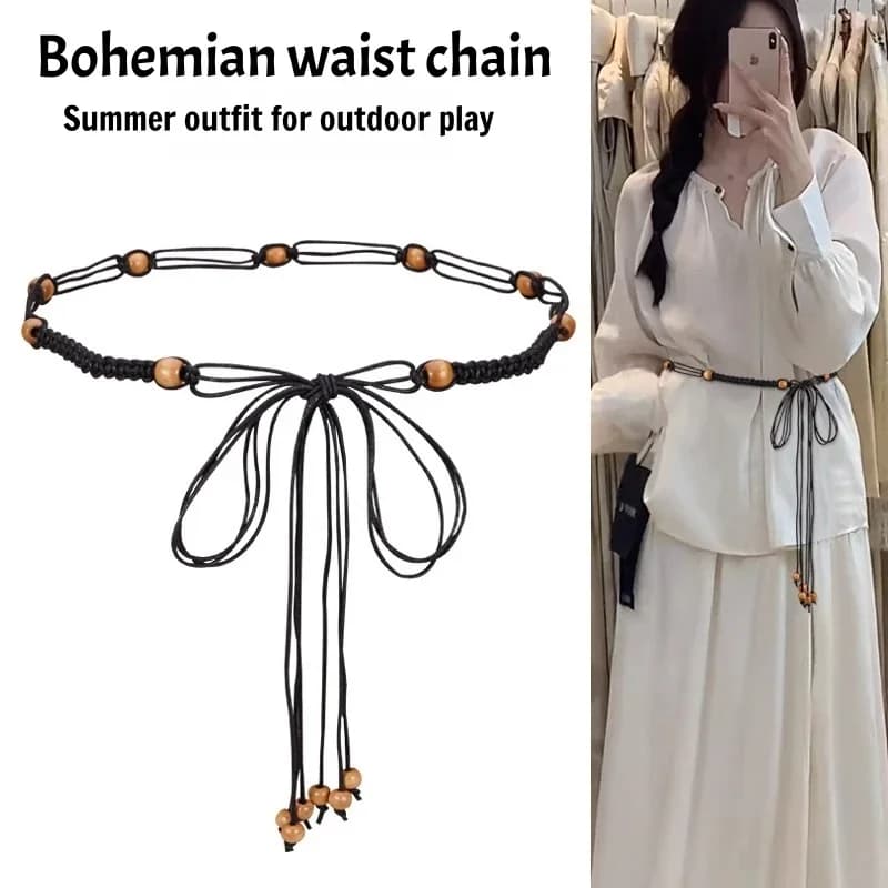 Bohemian style women's belt hand-woven beaded belt summer beach dress match