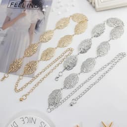 Fashion Women Metal Vintage Belt Leaf Stylish Metal Golden Silver Leaves Design Chain Belt Women's Waist Elasticity Waist Belt