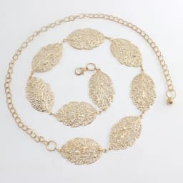 Fashion Women Metal Vintage Belt Leaf Stylish Metal Golden Silver Leaves Design Chain Belt Women's Waist Elasticity Waist Belt