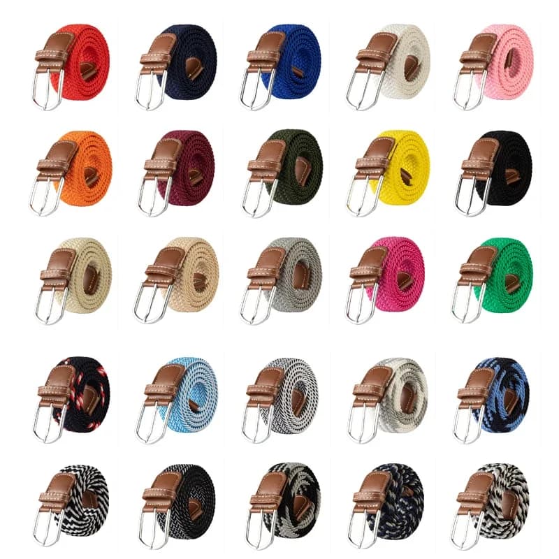3.3cmx107cm Unisex Belt Casual Knitted Pin Buckle Men Belt Woven Canvas Elastic Braided Stretch Belts for Women