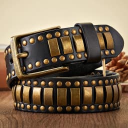 Punk Rock Belts Geometry Pattern for Men for Women Rivet Studded Belts First Layer of Cowskin Hip Pop Decorative Belts