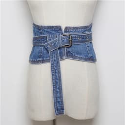 Denim color shapewear women Gothic steamppunk waist cinchr Bustiers Black nickel buckel Pin Slide buckel Belts for ladies Girdle