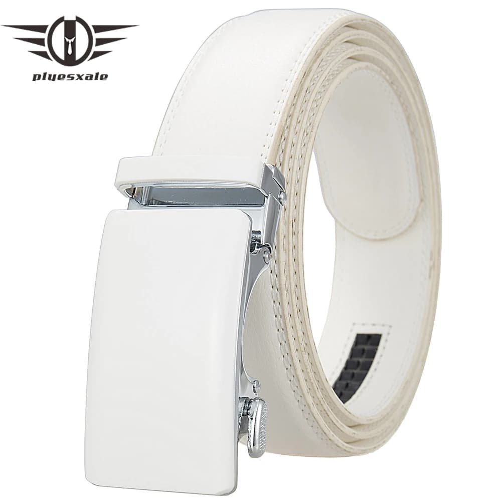 Luxury Mens Genuine Leather Belt White Cowhide Alloy Automatic Buckle Formal Belts For Men 3.5cm Width Waist Strap Male B373
