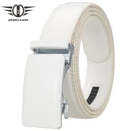 Luxury Mens Genuine Leather Belt White Cowhide Alloy Automatic Buckle Formal Belts For Men 3.5cm Width Waist Strap Male B373