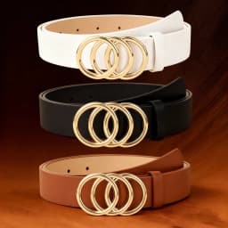 1pc women's light luxury casual multi-color three-circle metal buckle belt for jeans, a versatile decorative belt