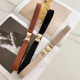 Fashion Gold Metal Knob Buckle Stretch Belt Women Thin Solid Color Slim Body Waist Belts Lady Coat Dress Shirt Skinny Waistband