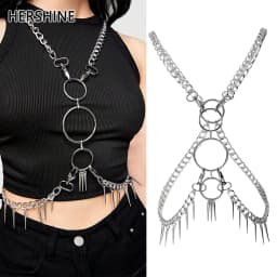 HERSHINE Women's Sexy Silver Ring Spike Body Chain Set, Y2K Gothic, Punk, Harajuku, Rock & Hip Hop Accessories,spring,summer