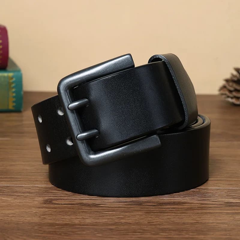 100-125cm 4.3cm Wide Thick Real Cowskin Genuine Leather Belt For Men High Quality Double Pin Buckle Cowboy Business Strap